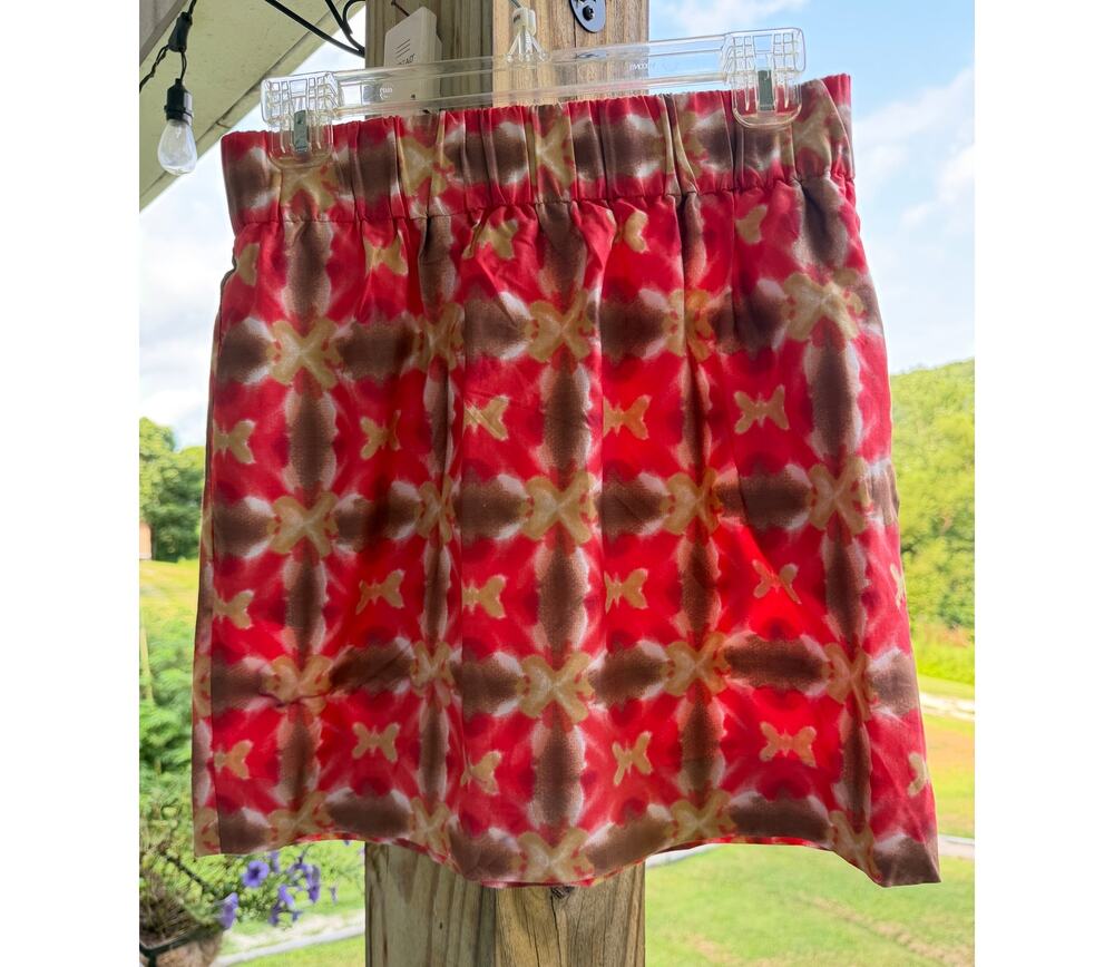 Preppy Coastal Boho J.Crew 100%Cotton Red/Brown Print Mini Skirt 4 Resort Casual